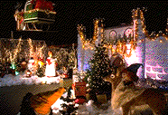 of a magical Toyland castle, with Santa flying overhead.